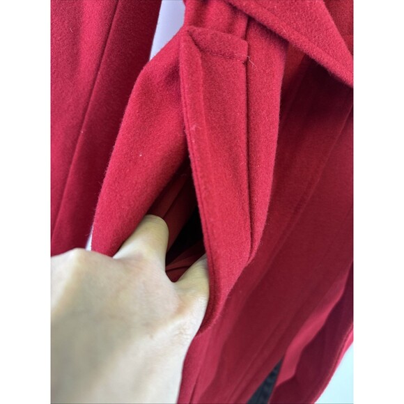 Calvin Klein Wrap Coat Red Wool Blend Trench Jacket Belt Zip Snap Long Womens 12 - Picture 3 of 16